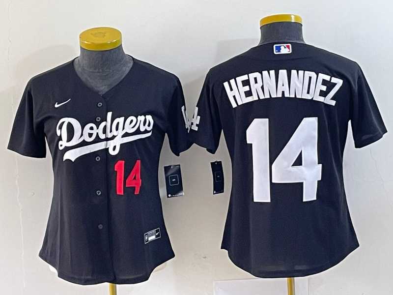 Womens Los Angeles Dodgers #14 Enrique Hernandez Number Black Stitched Cool Base Nike Jersey